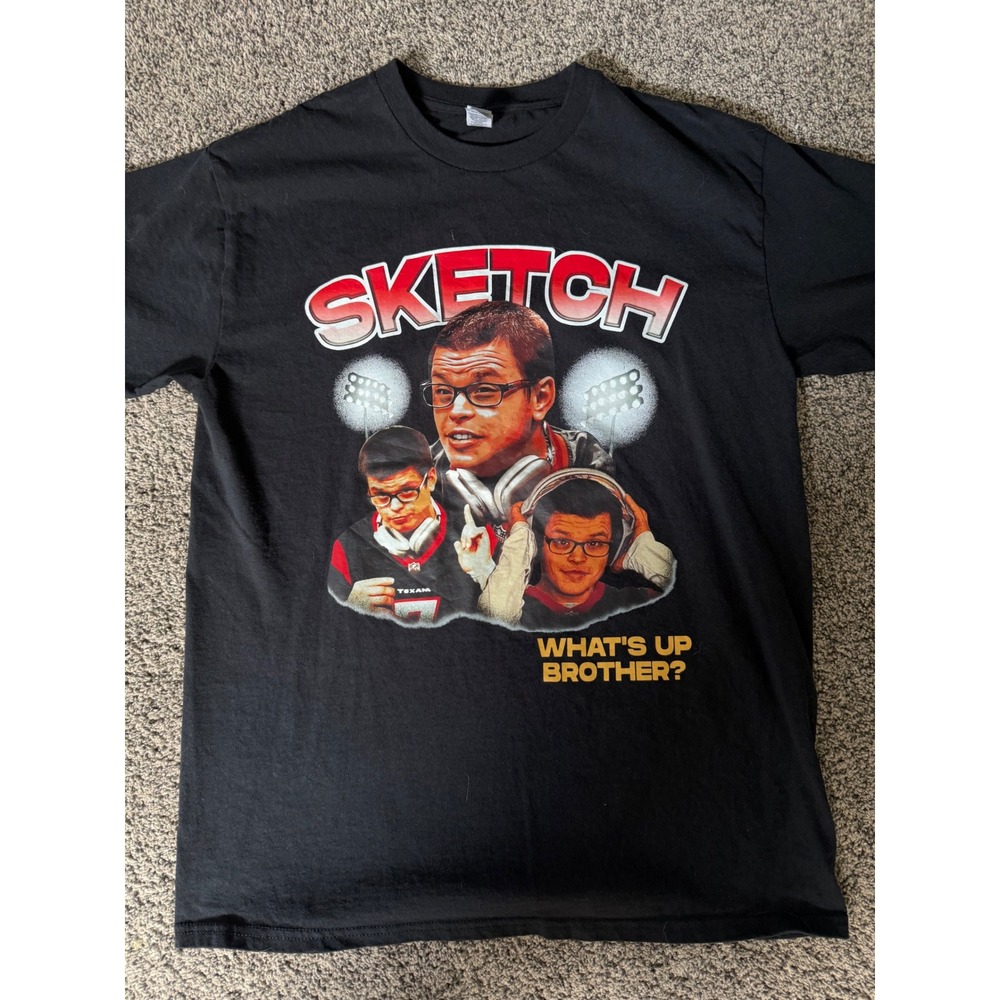 Sketch Whats Up Brother T-Shirt Mens Medium Black Gildan Heavy Cotton tee